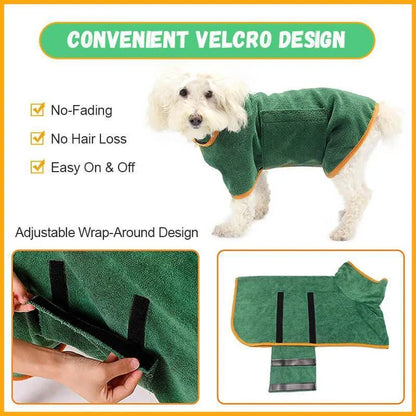 Premium microfiber pet drying bathrobe with adjustable strap and soft lining for superior comfort and absorbency
