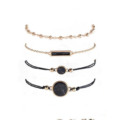 Sleek black geometric bracelet with turquoise accents, handcrafted with premium alloy for a modern, sophisticated look