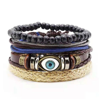 Men's genuine leather vintage braided bracelet with adjustable closure