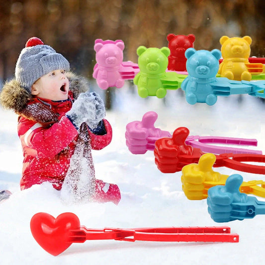 Heart-shaped snowball maker for kids in red, green, pink, yellow, and blue