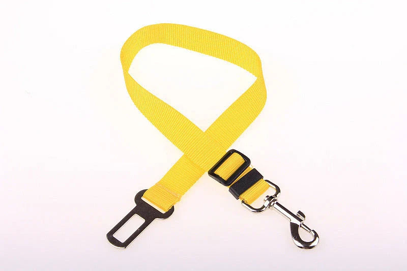 Adjustable dog seatbelt made of durable nylon material with heavy-duty hardware for secure pet travel