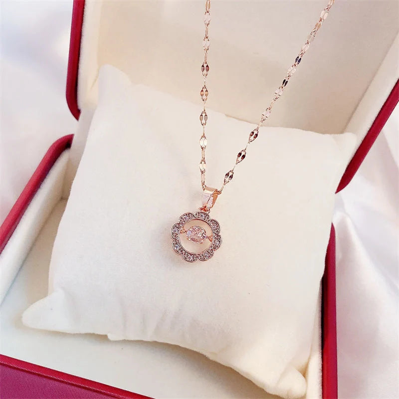 Valentine's Day titanium steel perfume bottle pendant necklace with zircon detail