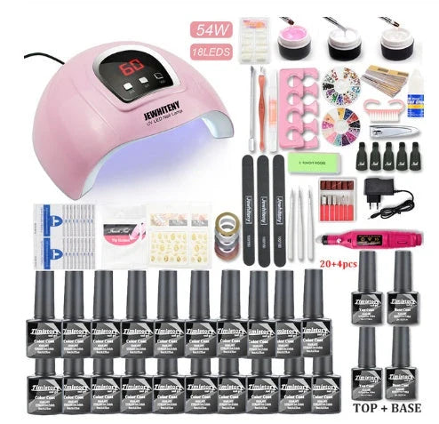 Premium 80W UV Nail Gel Curing Lamp Set with gel polishes, base coat, and top coat for salon-quality manicures at home