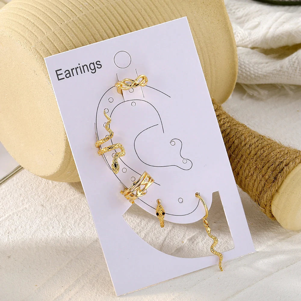 Gold plated snake clip earrings for women, no piercing required, punk style jewellery