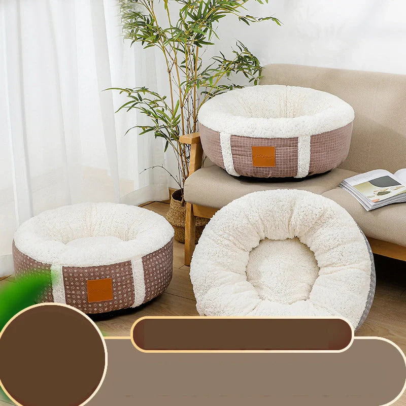 Winter Lamb Wool Pet Bed in grey, brown, dark grey, and 1Brown, sizes 40cm to 80cm