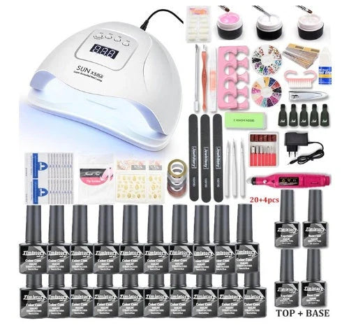 Premium 80W UV Nail Gel Curing Lamp Set with gel polishes, base coat, and top coat for salon-quality manicures at home