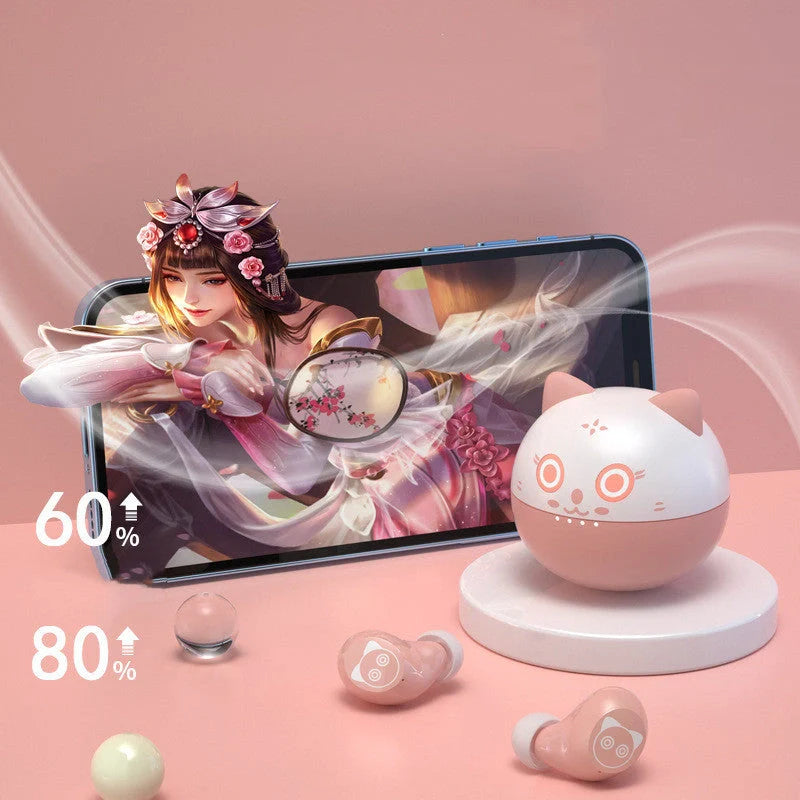 Pink wireless Bluetooth headset with rechargeable battery and stereo sound