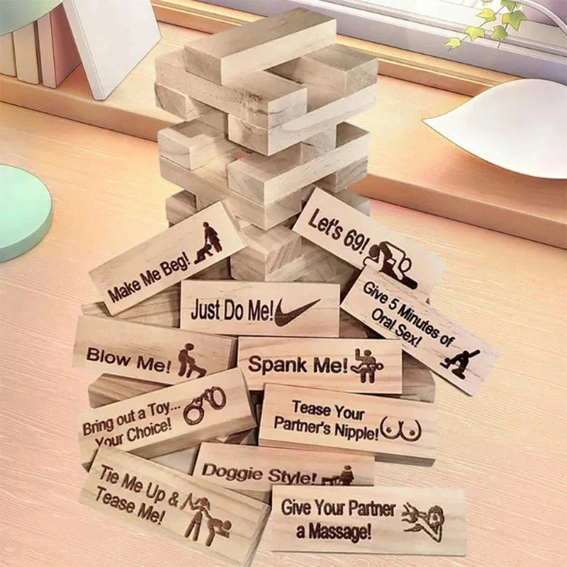 Couple's Intimacy Block Tower Game in natural wood colour, 48 pieces