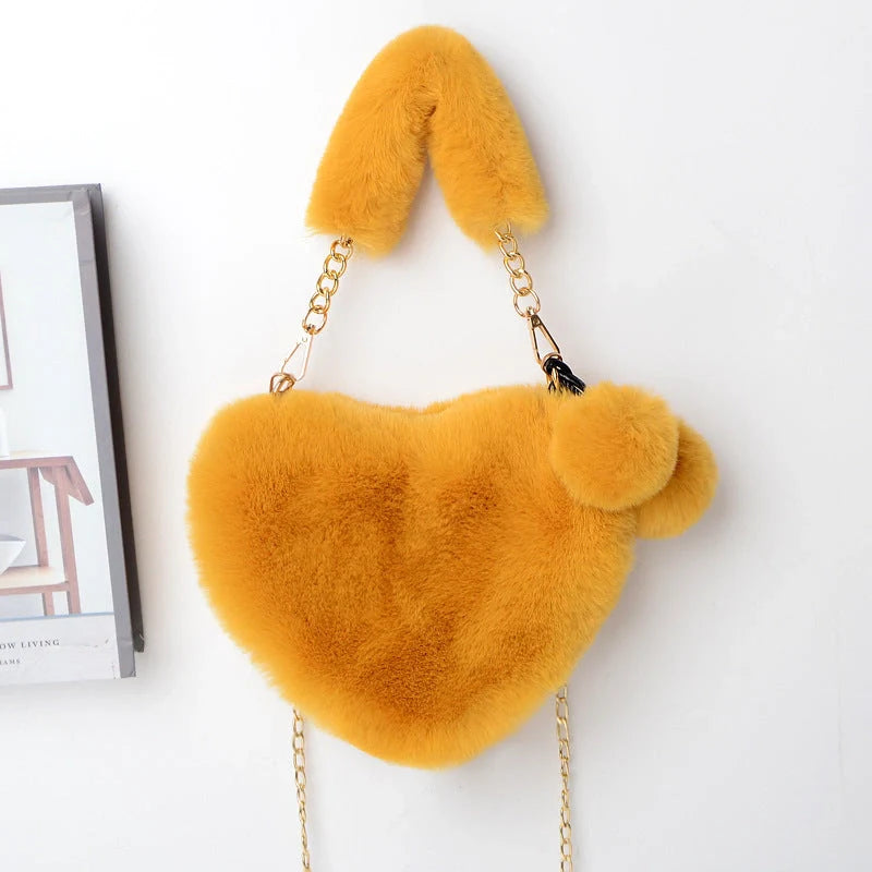 Love Bags Soft Plush Heart-Shaped Handbag for Women in various colours