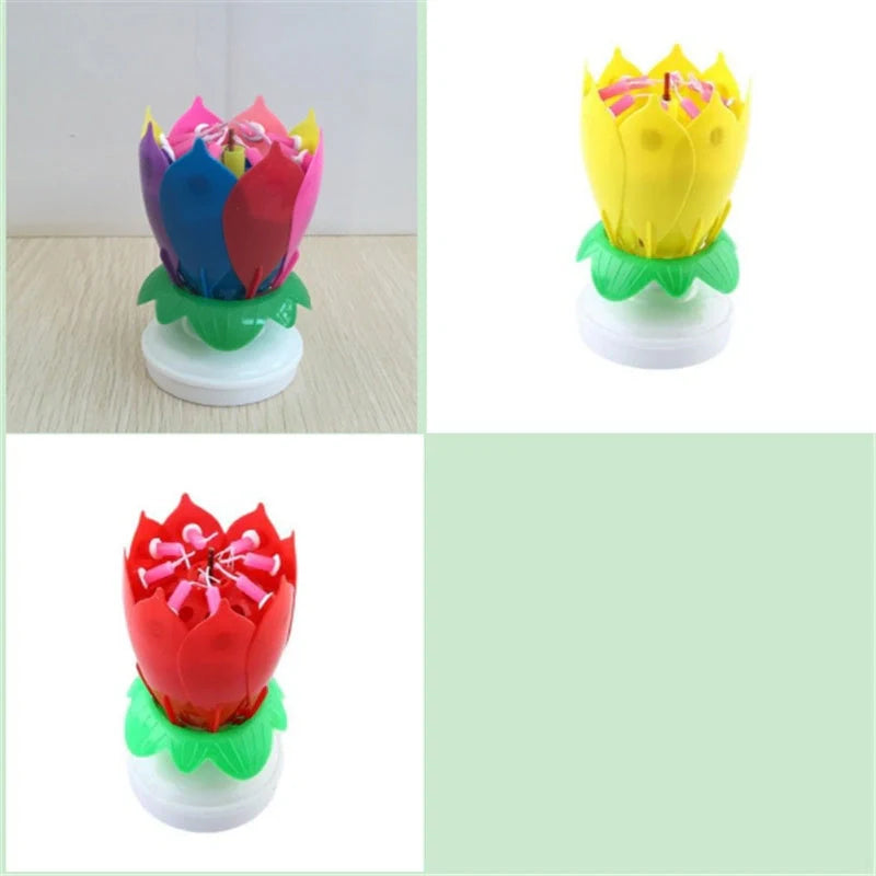 Musical Lotus Candles in various colours, showcasing the elegant lotus design and music feature