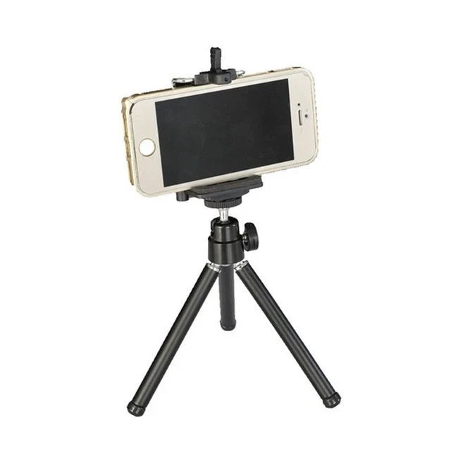 Flexible mini tripod stand for digital cameras and camcorders, with 360-degree swivel and 90-degree tilt for versatile positioning