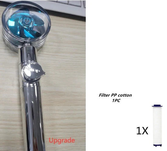 Turbo Propeller Shower Head in various colours with 360-degree fan extension