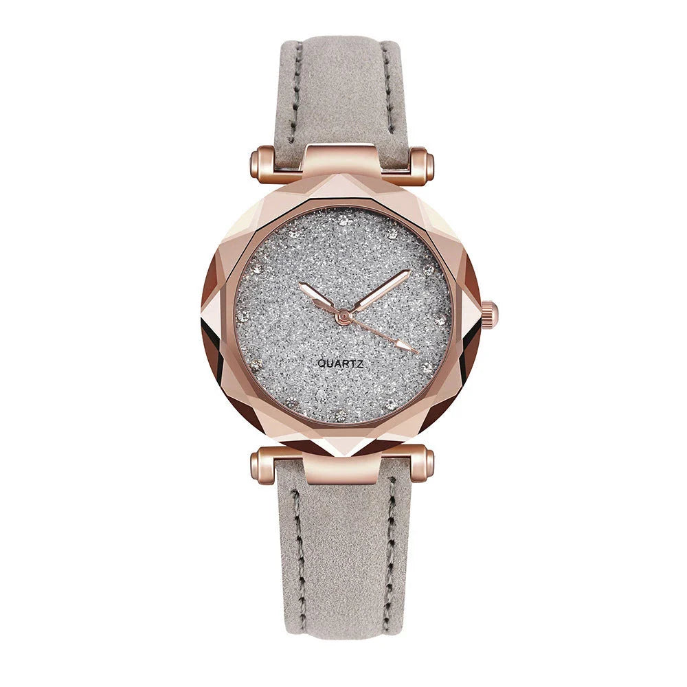 Stylish and versatile starry-patterned watch with a sleek case and comfortable leather strap, available in a variety of captivating colors