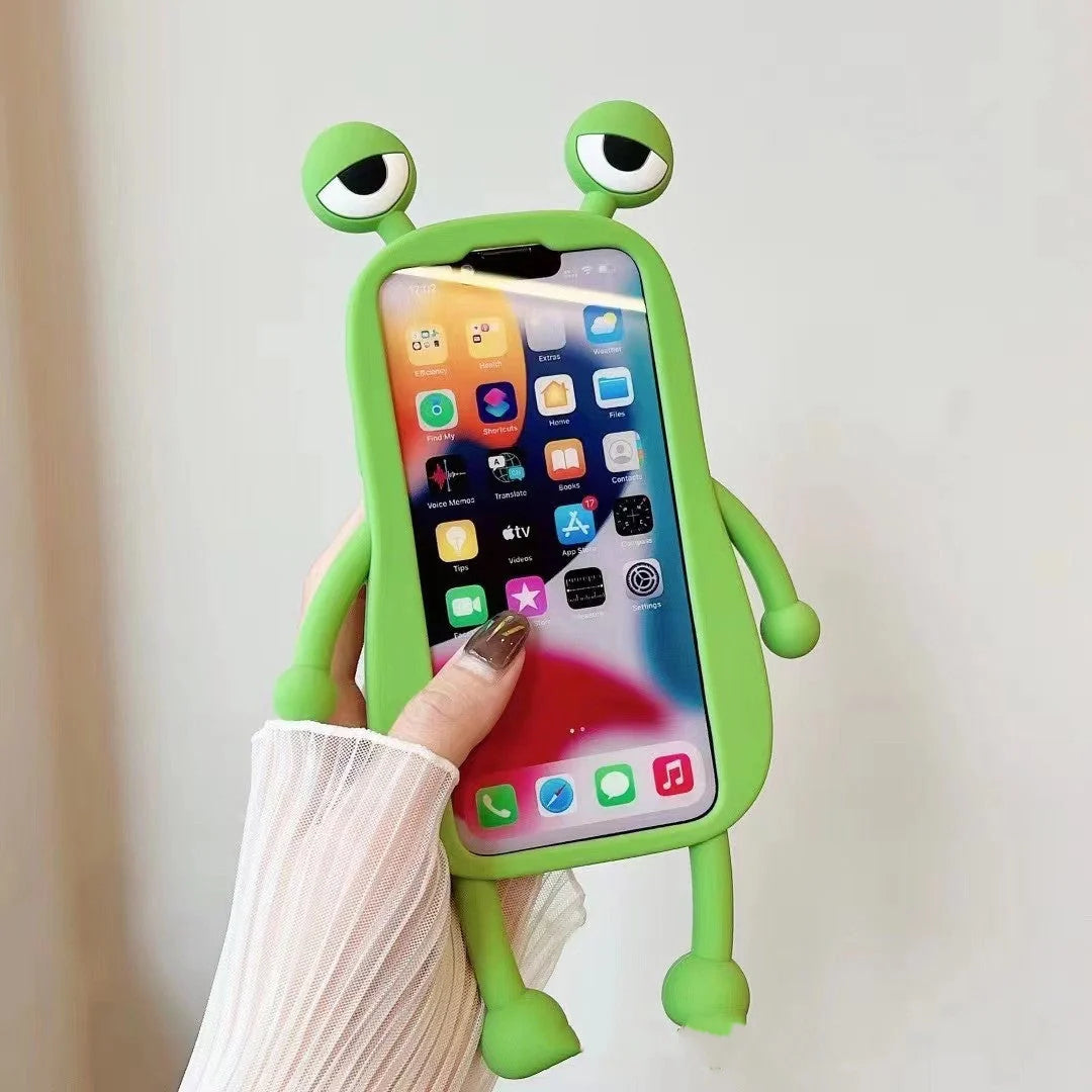 3D Cartoon Kawaii Silicone Phone Case for iPhone with cute frog design