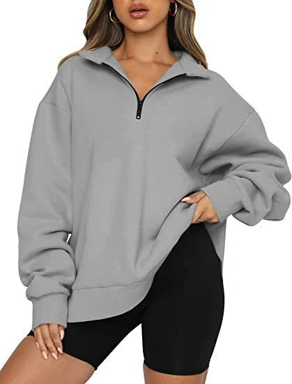 Women's zip turndown collar loose casual sweatshirt in various colours