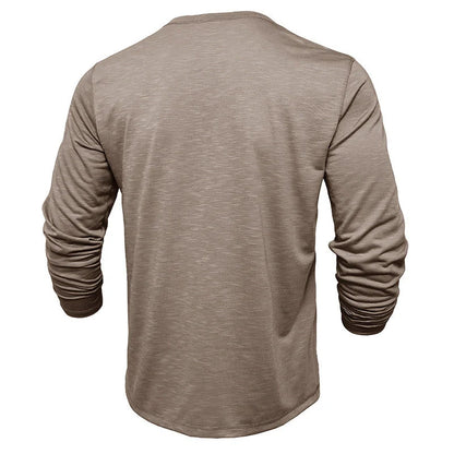 Men's Long-sleeved Henry Collar T-shirt in slub cotton, available in multiple colours