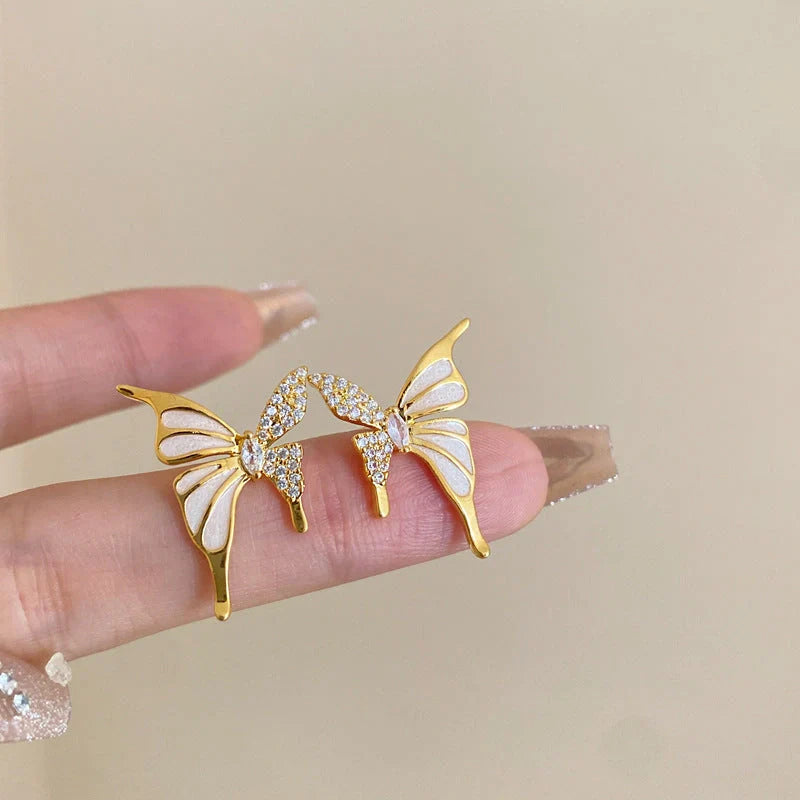 Rhinestone Dripped Butterflies Stud Earrings in alloy with diamond treatment