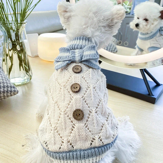 Bowknot Hollow Knit Dog Sweater in various colours and sizes
