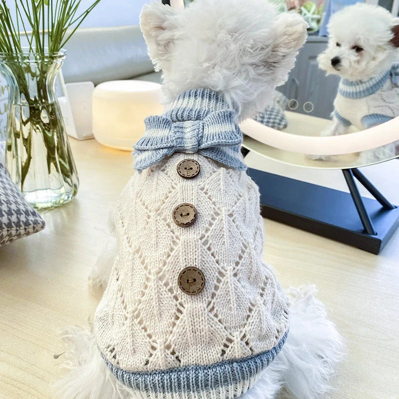 Bowknot Hollow Knit Dog Sweater in various colours and sizes