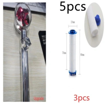 Turbo Propeller Shower Head in various colours with 360-degree fan extension