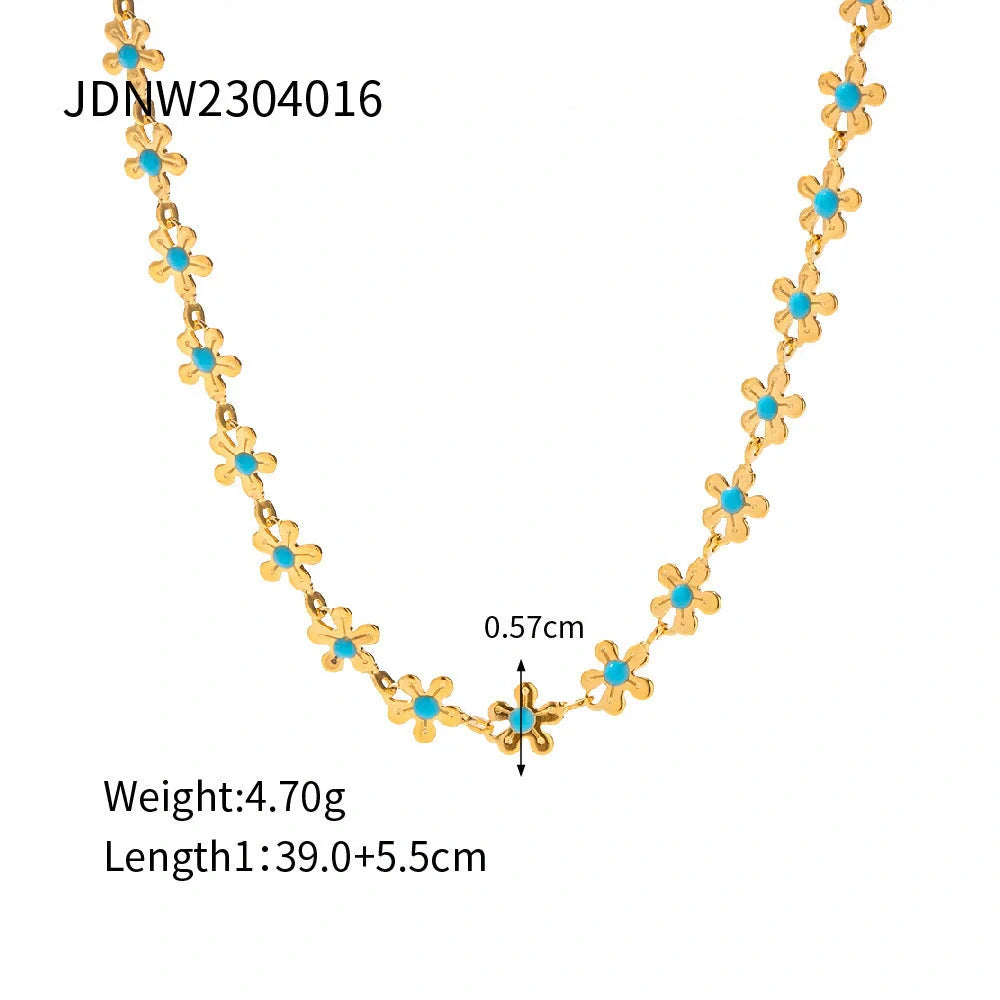 Elegant pastoral oil-spot glaze flower necklace and bracelet set in stainless steel