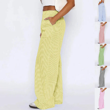 Women's wide-leg striped trousers with pockets in multiple colours