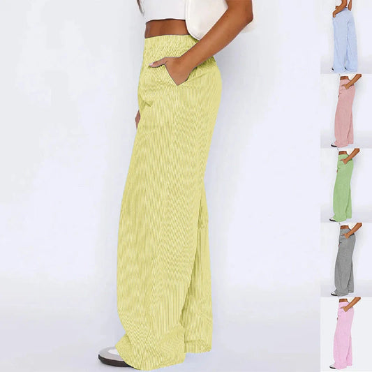Women's wide-leg striped trousers with pockets in multiple colours