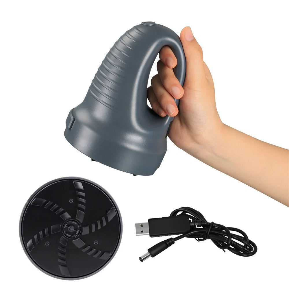 Electric snow scraper with yellow body and rotating disc for ice removal