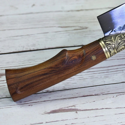 Hand-forged slicing knife with rosewood handle and pure copper guard