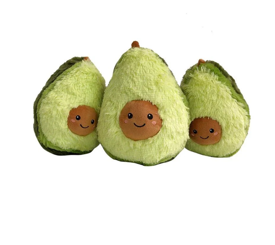 Soft and cuddly plush avocado-shaped pillow in various sizes, perfect for decoration, relaxation, and playtime