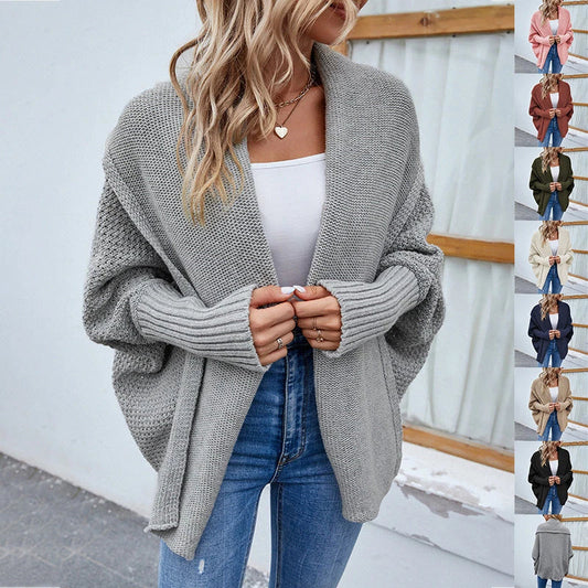 Cozy knit cardigan jacket with batwing sleeves in a variety of solid colors