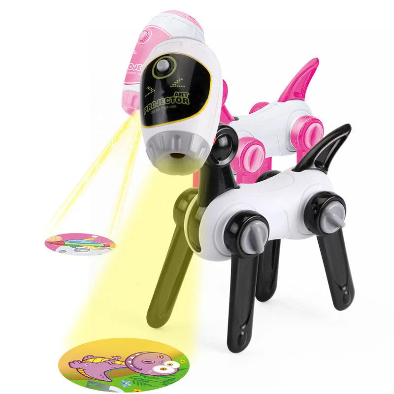 Smart projection painting toy for children, available in pink, black, and blue