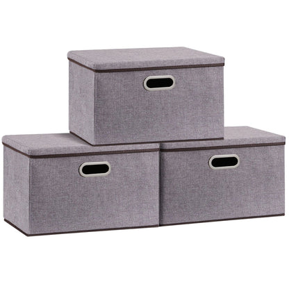Large folding storage box set in cotton and linen, 44x30x30cm, grey colour