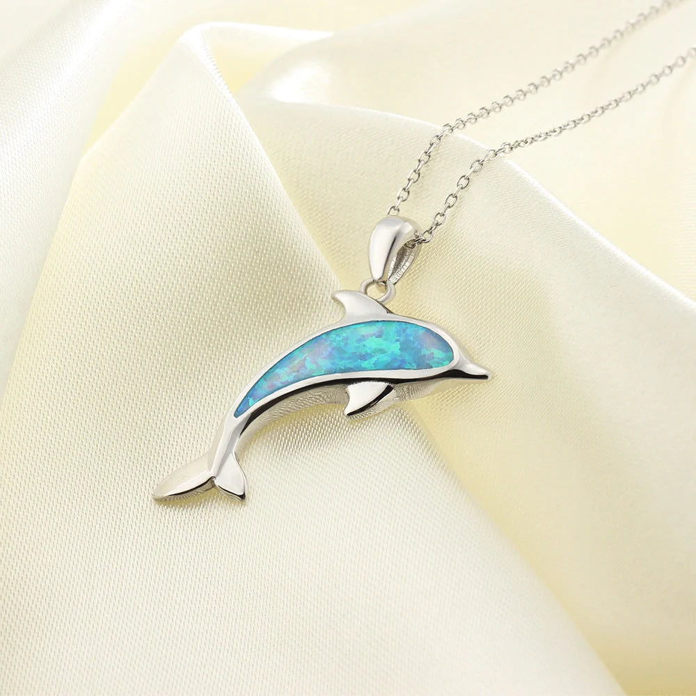 Elegant Ocean Dolphin Copper Necklace with Opal - A stylish women's jewellery piece