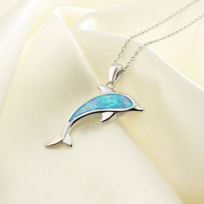 Elegant Ocean Dolphin Copper Necklace with Opal - A stylish women's jewellery piece