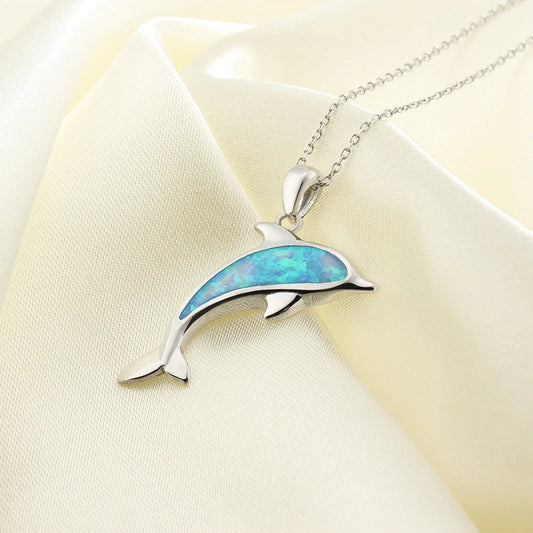 Elegant Ocean Dolphin Copper Necklace with Opal - A stylish women's jewellery piece