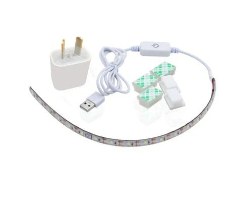 Adjustable LED light bar with touch-sensitive dimming controls for sewing machines, providing customizable lighting for sewing, quilting, and embroidery projects.