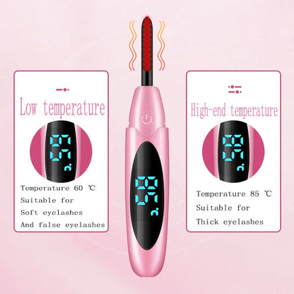 Cordless electric eyelash curler with USB charging and multiple temperature settings for long-lasting, salon-quality curl