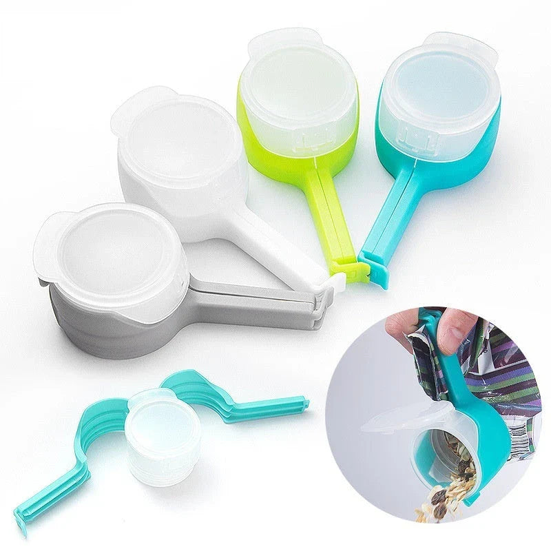 Premium food preservation clip with airtight seal and wide pouring spout to keep snacks fresh