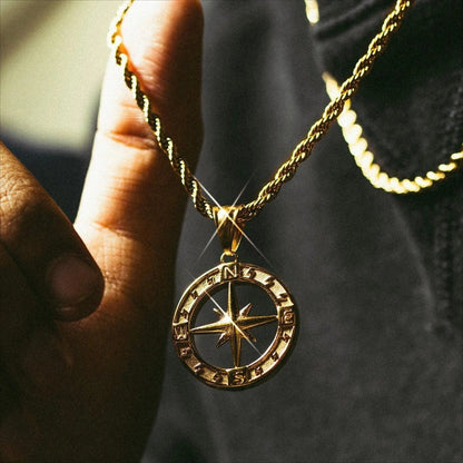 Elegant Stainless Steel Compass Necklace in gold and silver designs