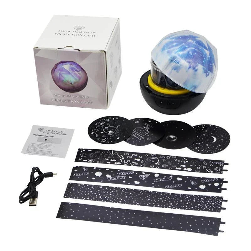 Celestial Starry Night Light projecting a mesmerizing display of stars, planets, and galaxies on the wall and ceiling