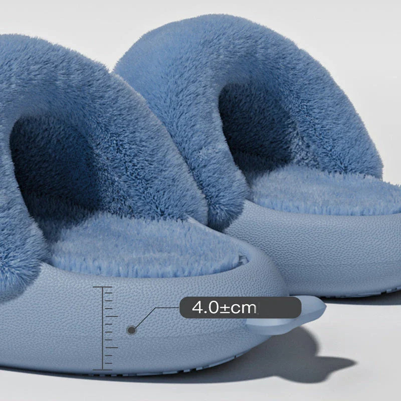 Cozy Shark Slippers with plush, fuzzy interior and thick, non-slip sole for comfortable, warm house shoes
