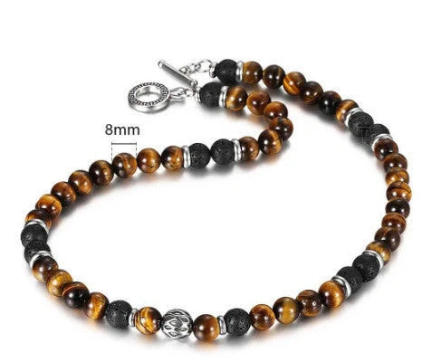 Premium handcrafted meditation bracelet with genuine Tiger's Eye stones, 108 beads, and a lotus charm