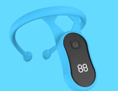 A smart neckband device with silicone construction designed to monitor posture and provide vibration alerts for improved ergonomics and well-being.