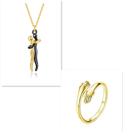 Stylish brass hugging couple necklace with minimalist design - a thoughtful Valentine's Day gift