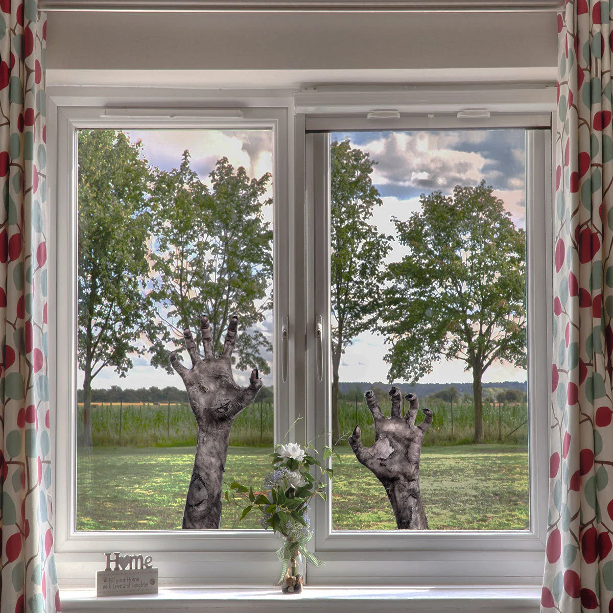 Removable Halloween ghost hand wall sticker with double-sided visual pattern, made of durable PVC material