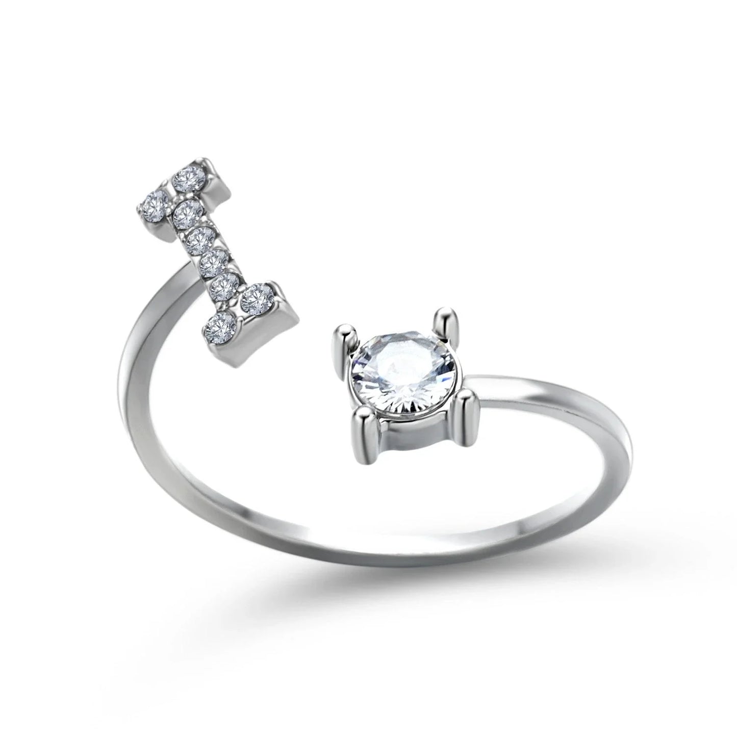 Customizable adjustable ring with 26 letters for women, featuring zircon stones and copper alloy construction