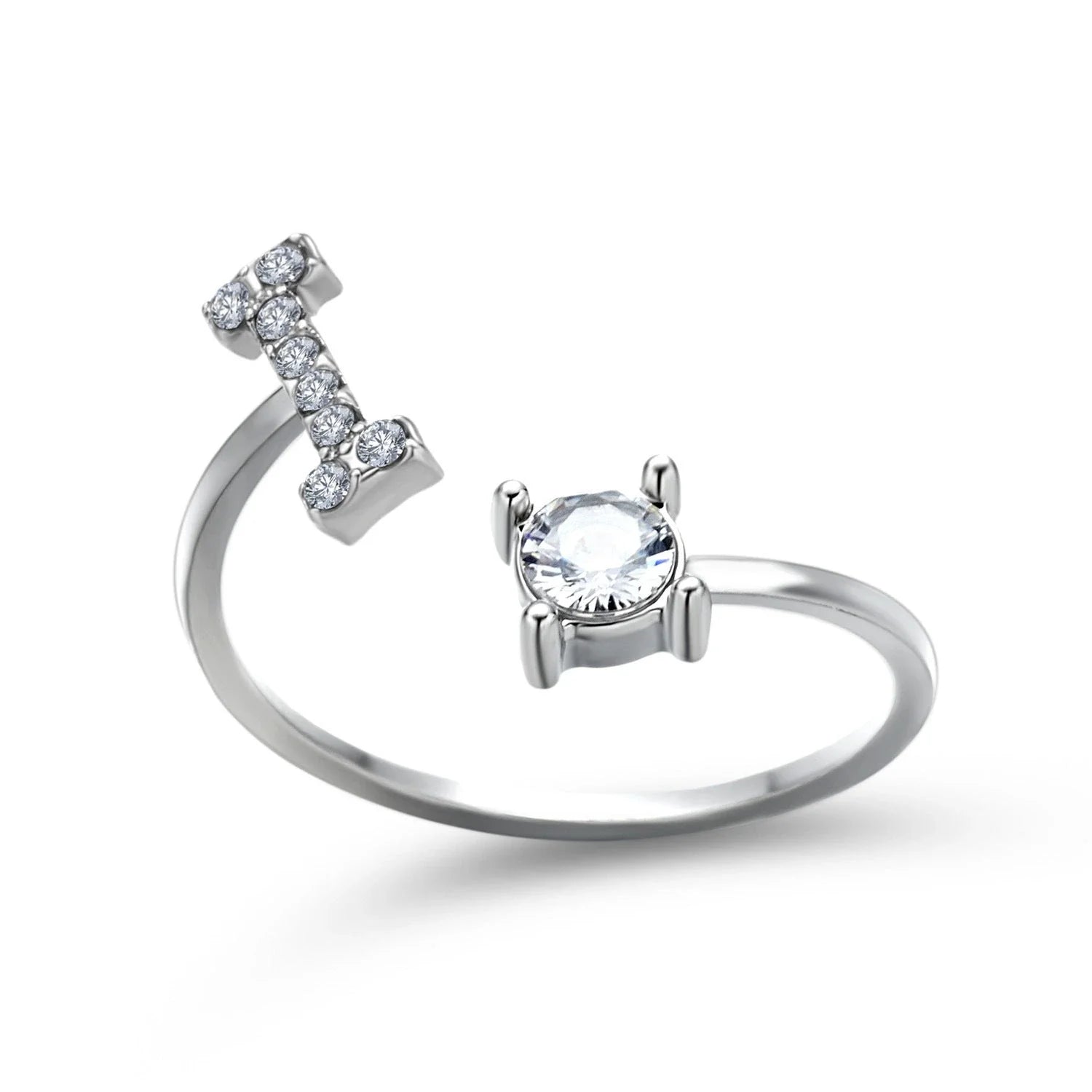 Customizable adjustable ring with 26 letters for women, featuring zircon stones and copper alloy construction