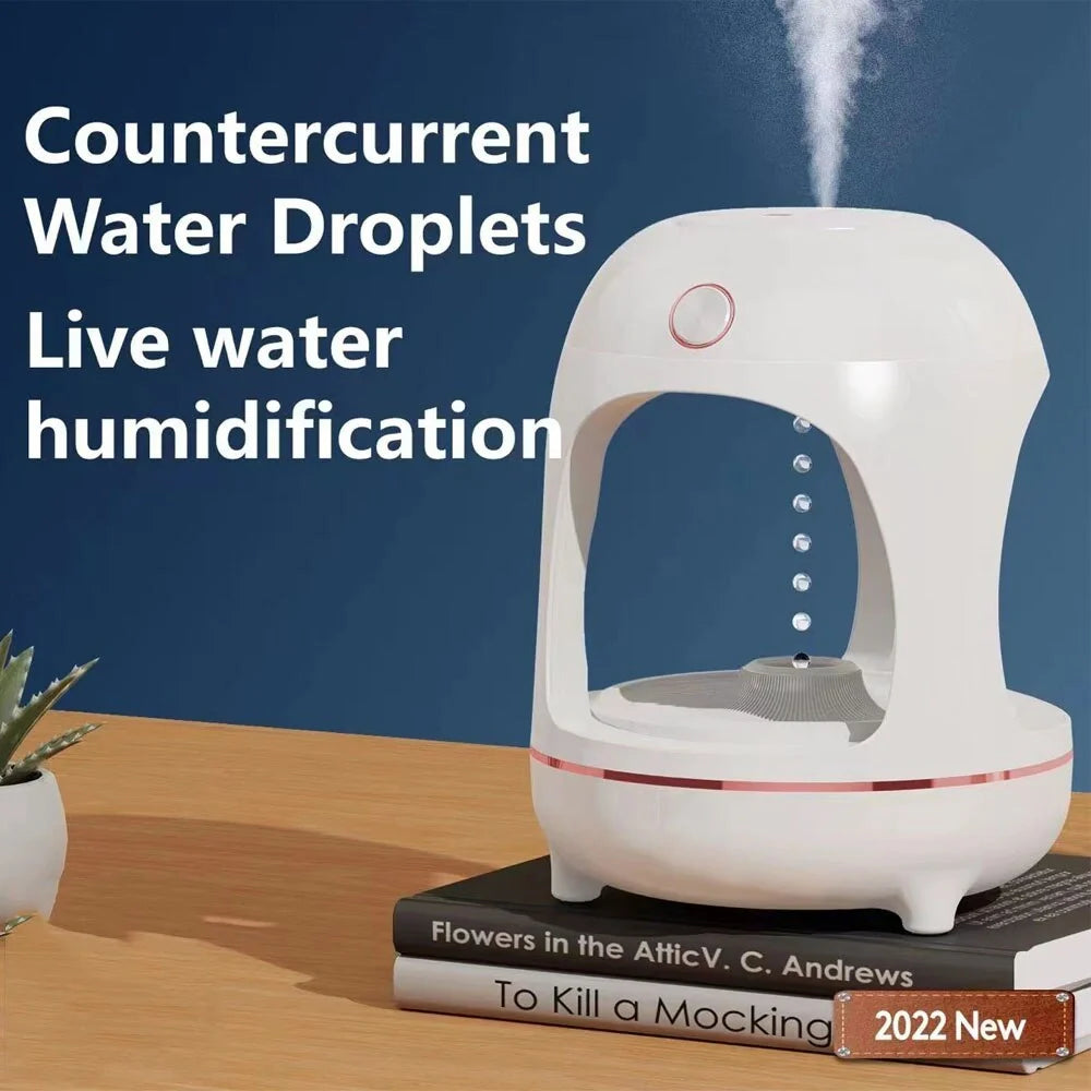 Levitating Water Drops Humidifier with LED night light on a desk