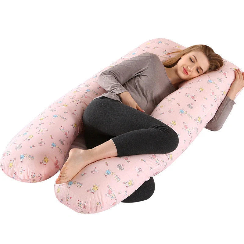Premium U-shaped pregnancy pillow with soft cotton casing and polyester fiber filling for exceptional comfort and support